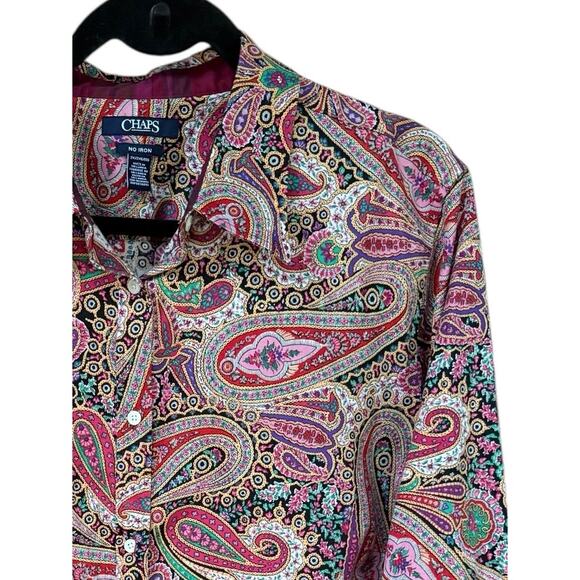 Chaps No Iron Button Shirt Flip Cuff Paisley Pink Long Sleeve 2X Contrast Cuff - Picture 5 of 8